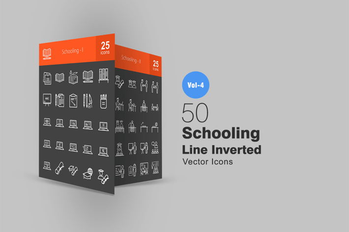 50 Schooling Line Inverted Icons