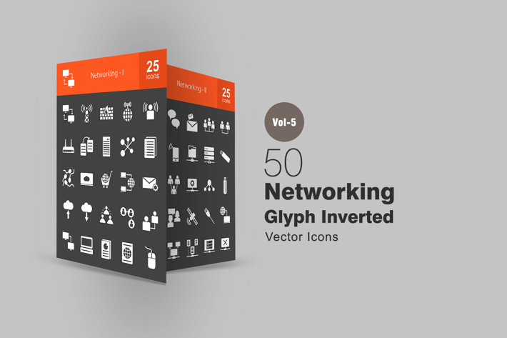 50 Networking Glyph Inverted Icons