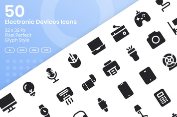 50 Electronic Devices Icons Set - Glyph