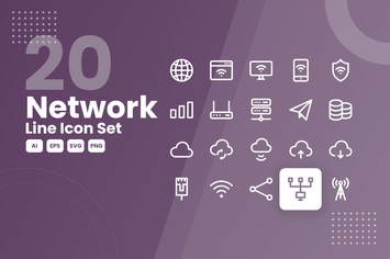 20 Network Line Icon Set