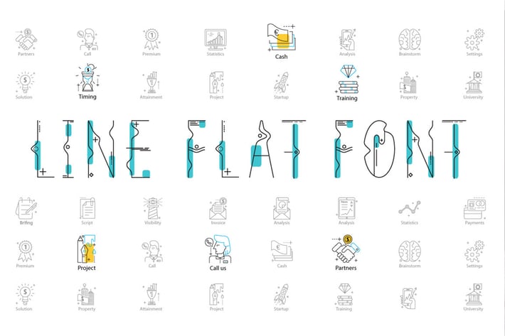 Line Flat font + line flat icon
