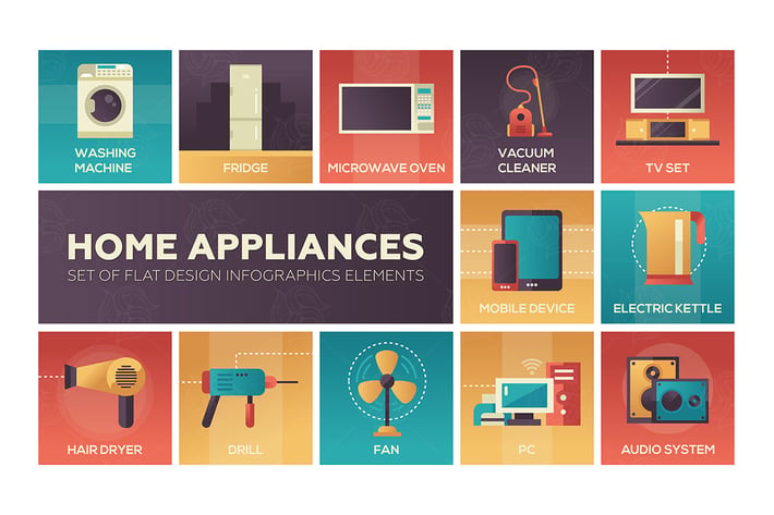 Home Appliances -flat design icons set