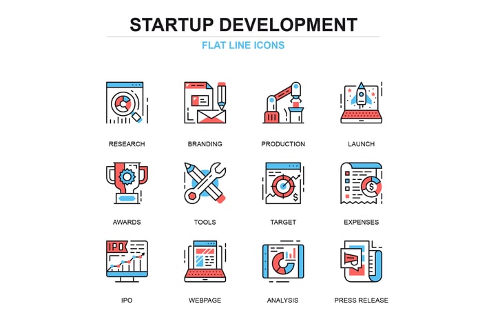 Thin line startup your project icons set
