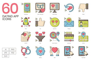 60 Dating App Line Icons