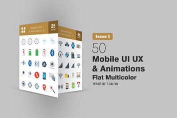 50 Mobile UI & UX Flat Multicolor Icons