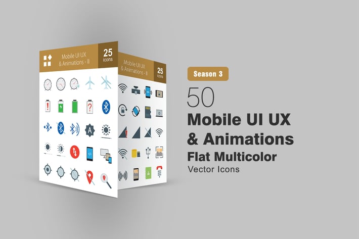 50 Mobile UI & UX Flat Multicolor Icons