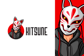 Japanese Kitsune Fox Mask Mascot Logo