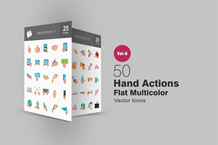 50 Hand Actions Flat Multicolor Icons