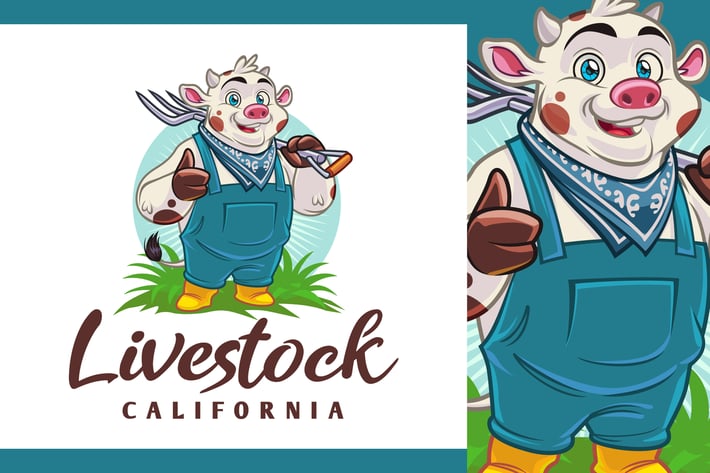 Farmer Cow Character - Dairy Farm & Livestock Logo