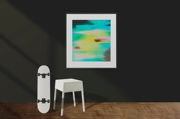 Colorful abstract paint on the wall with skateboar