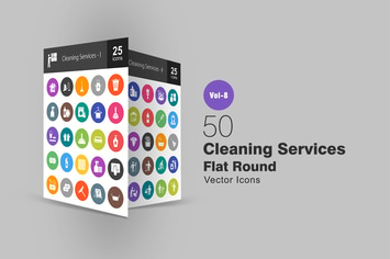 50 Cleaning Services Flat Round Icons