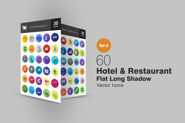 60 Hotel & Restaurant Flat Shadowed Icons