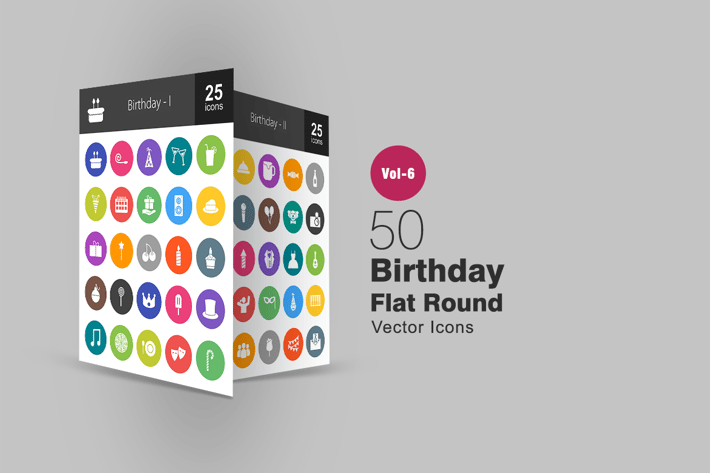 50 Birthday Glyph Multicolor BG Icons