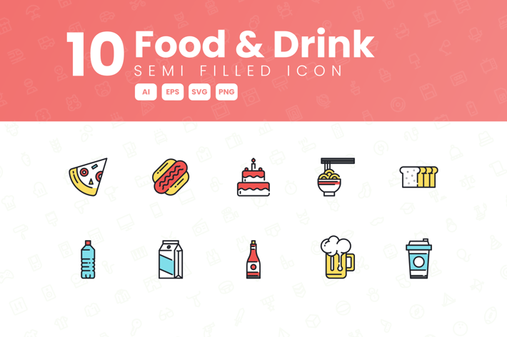 10 Food & Drink Semi Filled Icon Collection