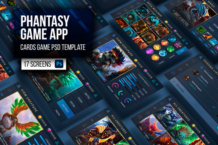 Phantasy Dark Cards Game App & UI Kit Template