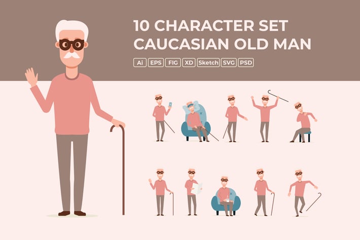 Thin Caucasian Old man - Character Set