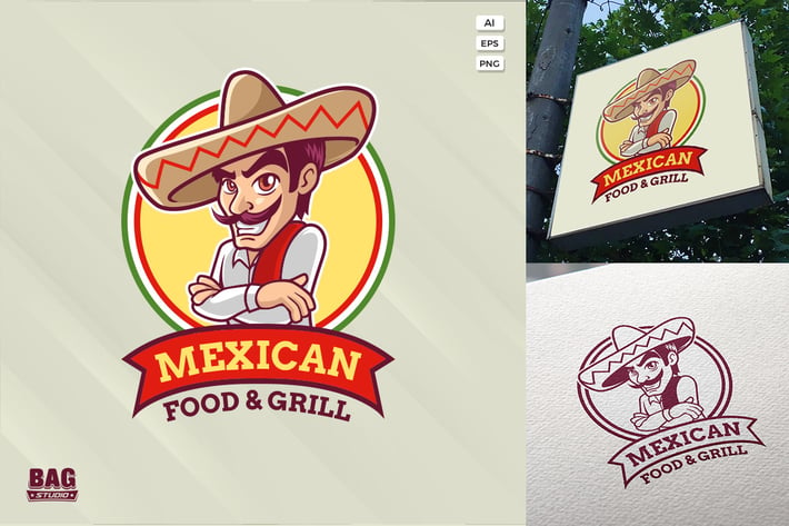 Mexican Cartoon Guy Logo Template
