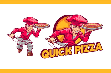 Cartoon Pizza Cook Character Mascot Logo