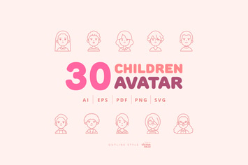 30 Children Avatar Outline Style