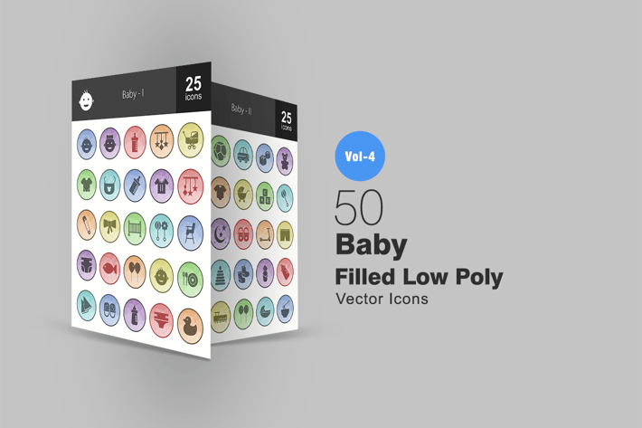 50 Baby Filled Low Poly Icons