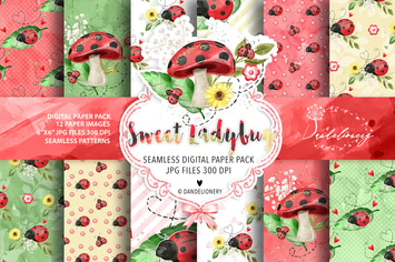 Sweet Ladybug digital paper pack