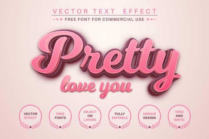 Pretty love you - editable text effect, font style