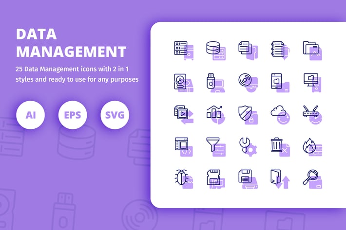 Data Management Icons (Line and Solid)