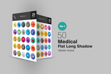 50 Medical Flat Long Shadow Icons