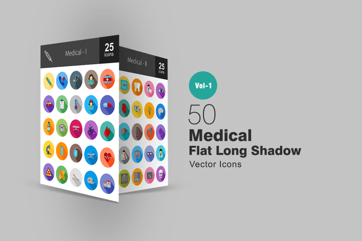 50 Medical Flat Long Shadow Icons