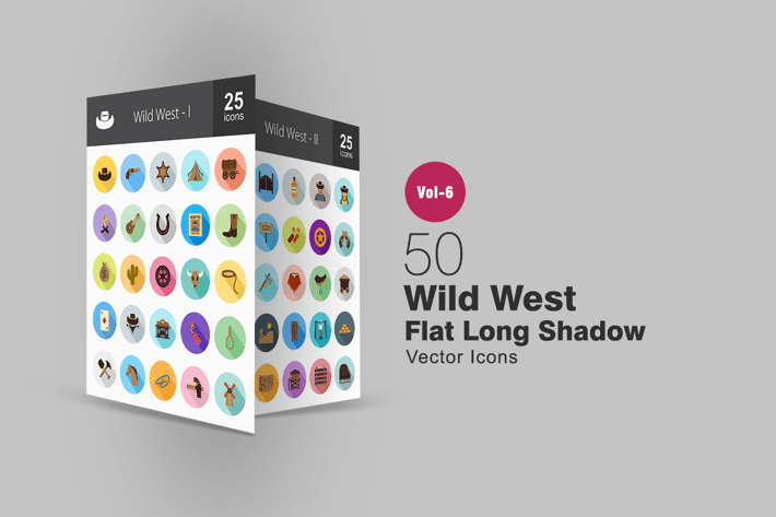 50 Wild West Flat Shadowed Icons