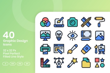40 Graphic Design Icons Set - Filled Line