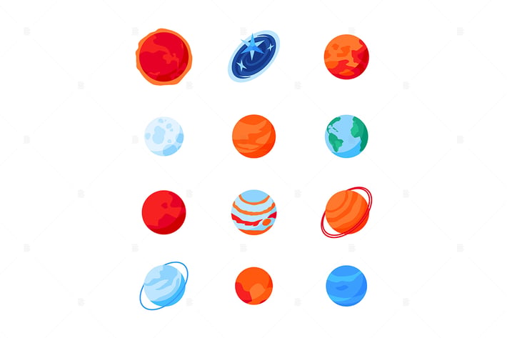 Solar System Planets - modern isometric icon set