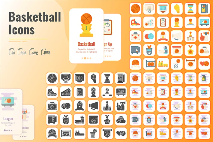 30 Solid Iconset Basketball with 3 Styles Variant