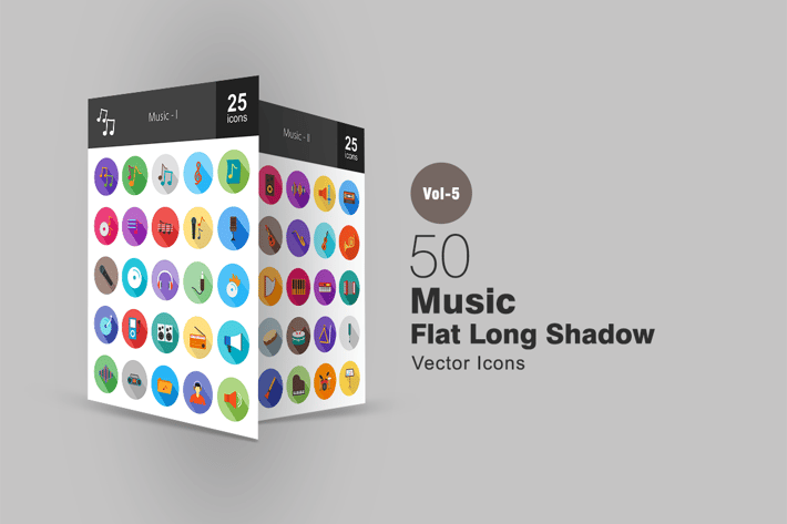 50 Music Flat Shadowed Icons