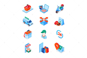 Food delivery service - modern isometric icons set