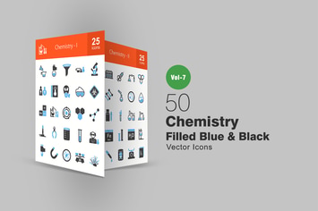 50 Chemistry Blue & Black Icons