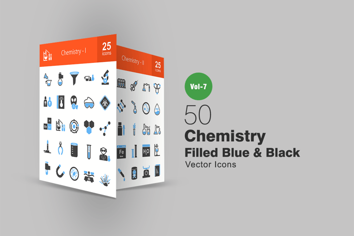 50 Chemistry Blue & Black Icons