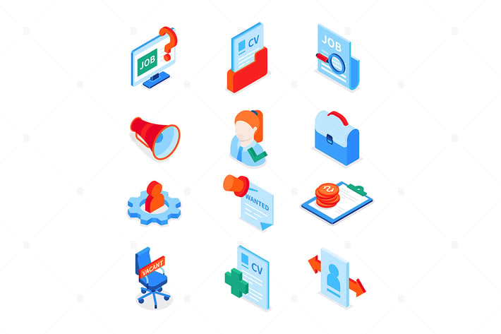 Job search - modern colorful isometric icons set