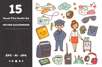 Kawaii Pilot Doodle Set
