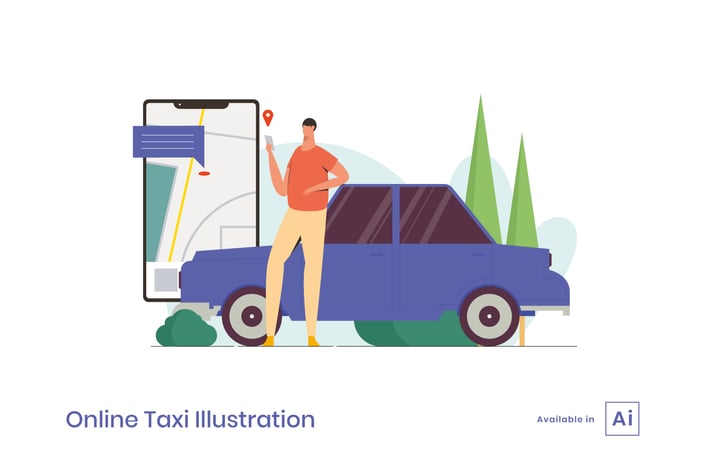 Online Taxi Illustration