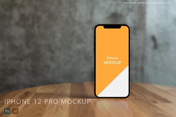 iPhone 12 Pro Mockup on Wooden Table Cafe Interior