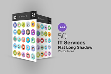 50 IT Services Flat Shadowed Icons