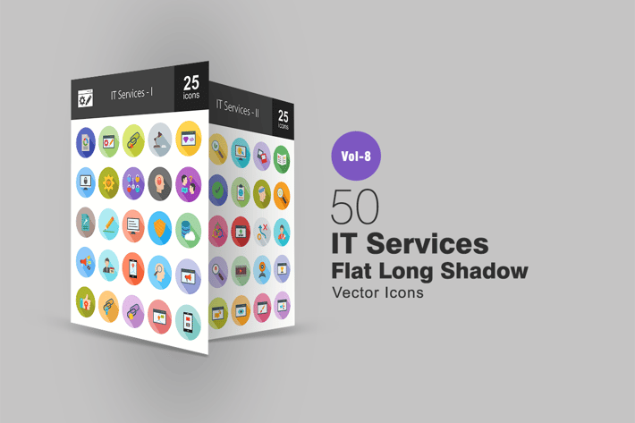 50 IT Services Flat Shadowed Icons