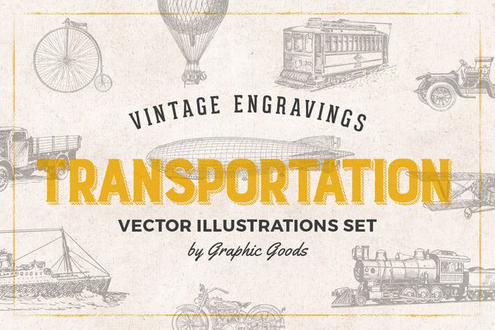 Transportation - Engraving Illustration Set