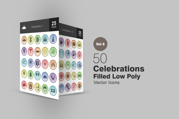 50 Celebrations Filled Low Poly Icons
