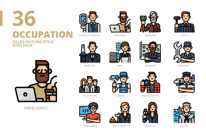 Occupation2 Filled Outline Style Icon Set