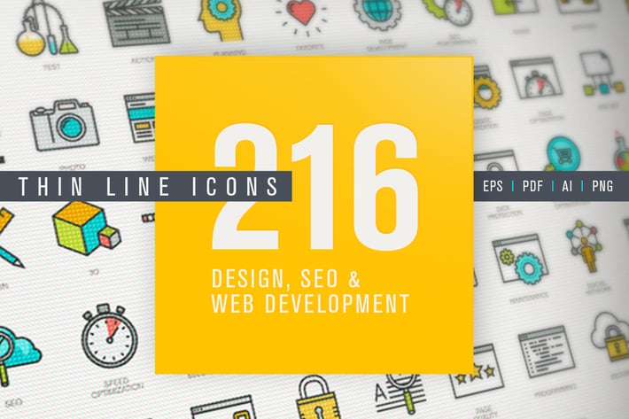 Set of Thin Line Icons for Design, SEO,Development