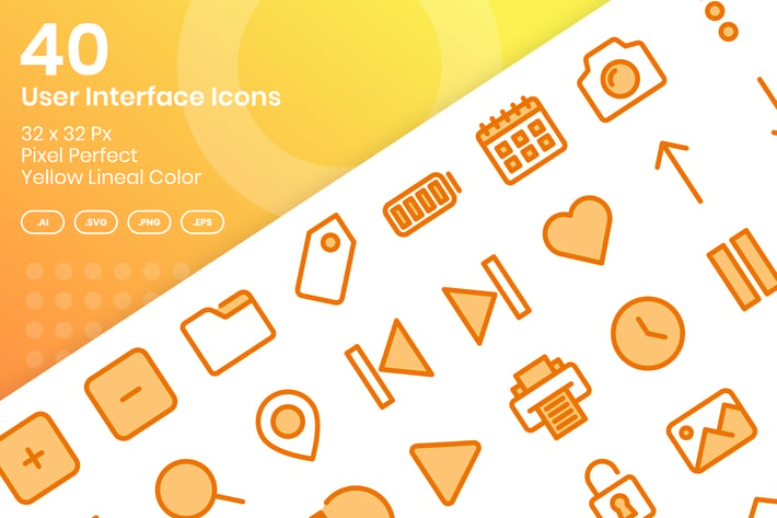 40 User Interface Icons Set - Yellow Lineal Color