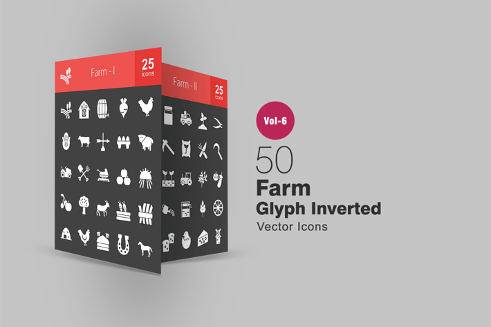 50 Farm Glyph Inverted Icons