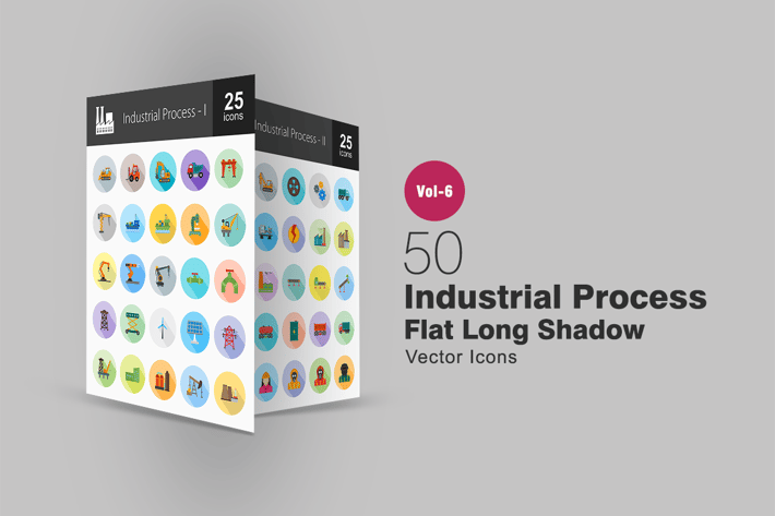 50 Industrial Process Flat Shadowed Icons